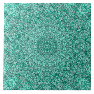 Turquoise Mandala with Intricate Symmetry Tile