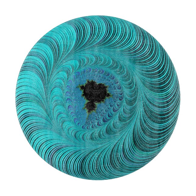 Turquoise Mandelbrot Whirlpool Fractal Abstract Cutting Board (Front)