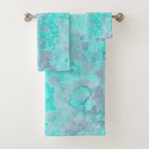 Turquoise Marble Abstract Bath Towel Set