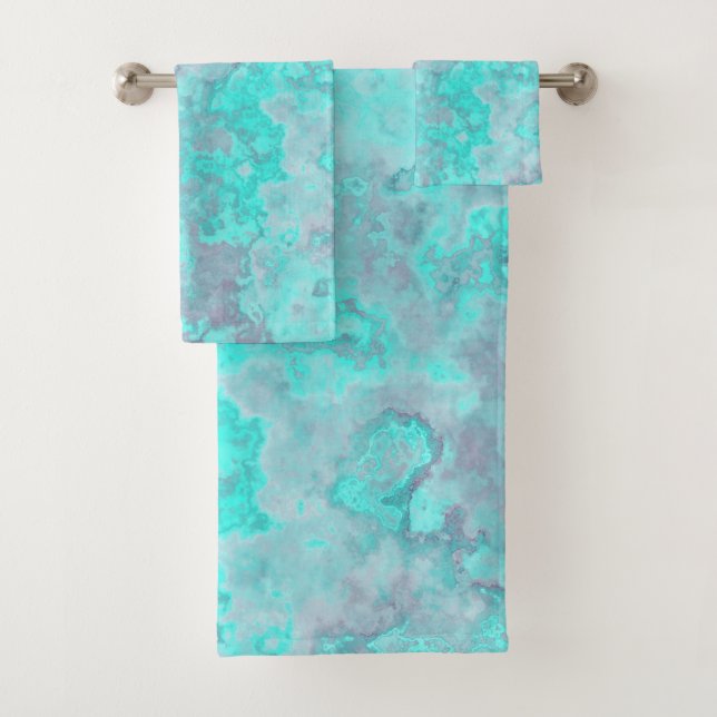 Turquoise Marble Abstract Bath Towel Set (Insitu)
