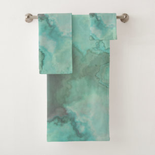 Turquoise Marble Abstract Bath Towel Set