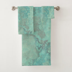 Turquoise Marble Abstract Bath Towel Set