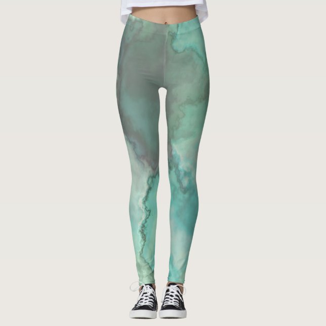 Turquoise Marble Abstract Rug Leggings (Front)