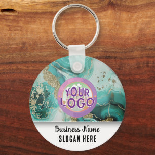 Turquoise Marble Branding Elegant Business Logo Key Ring