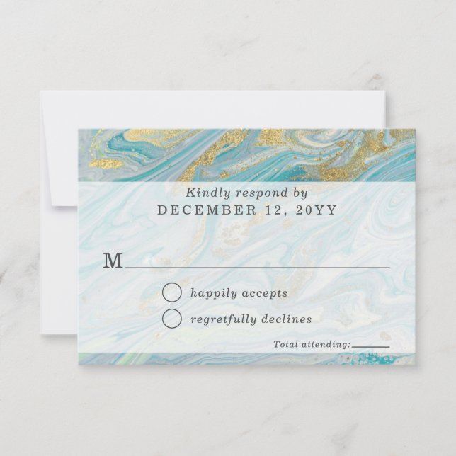 Turquoise Marble Geode Wedding Invitation RSVP (Front)