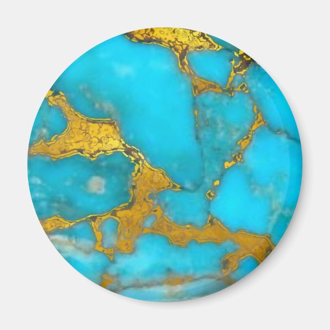 Turquoise Marble GOLD Glitter - ADD Initials Magnet (Front)