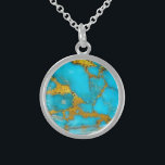 Turquoise Marble GOLD Glitter - ADD Initials Sterling Silver Necklace<br><div class="desc">1. Use the 'CUSTOMIZE' tab to 'ADD TEXT' - add a name or initials (monogram).
_______________________________________________________________________
2. If you require assistance customising your item or would like to request custom design services,  contact designer LeahG via the tab below.</div>