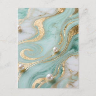Turquoise Marble Pearl Gold Swirl Postcard