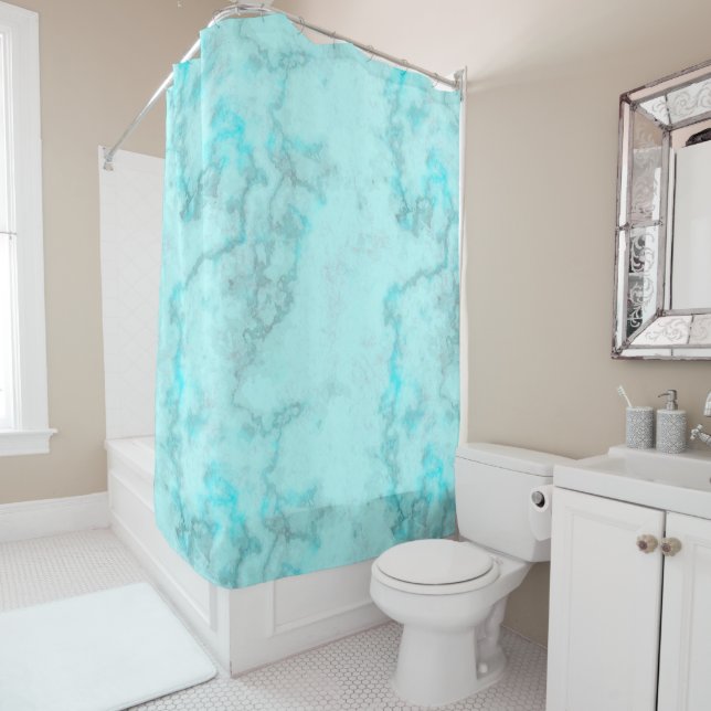 Turquoise marble shower curtain (In Situ)