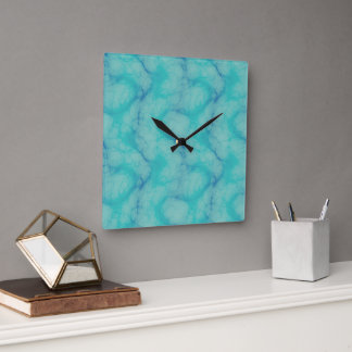 Turquoise marble square wall clock