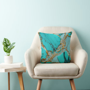 Turquoise Marble with Golden Veins Cushion