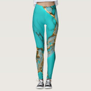 Turquoise Marble with Golden Veins Leggings