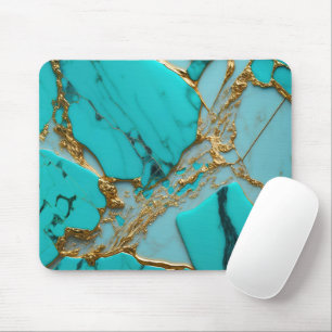 Turquoise Marble with Golden Veins Mouse Pad