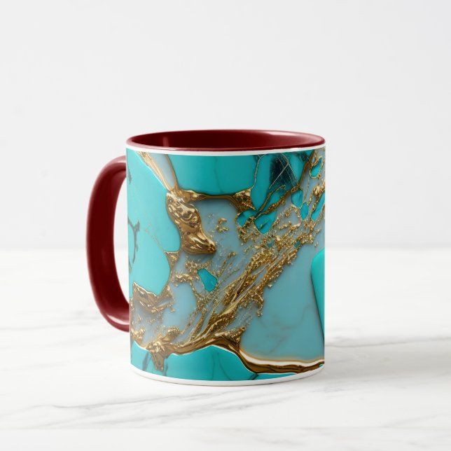 Turquoise Marble with Golden Veins Mug (Front Left)