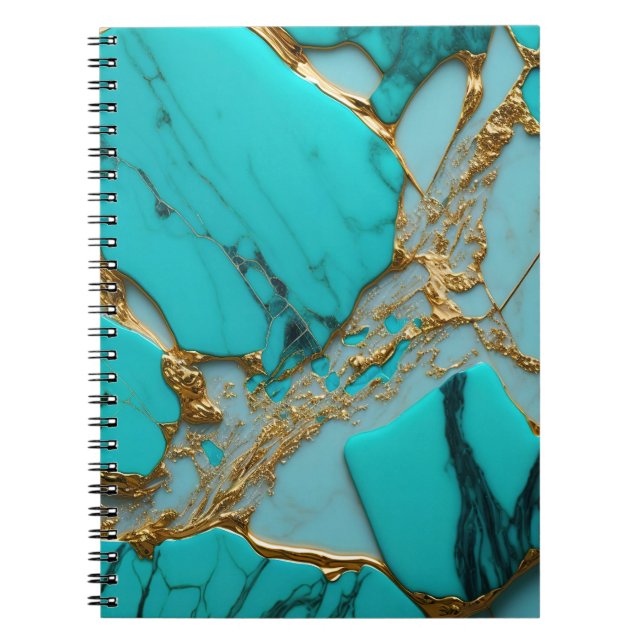 Turquoise Marble with Golden Veins Notebook (Front)