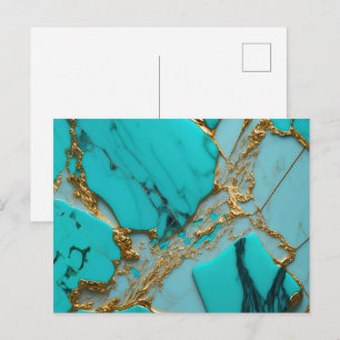 Turquoise Marble with Golden Veins Postcard