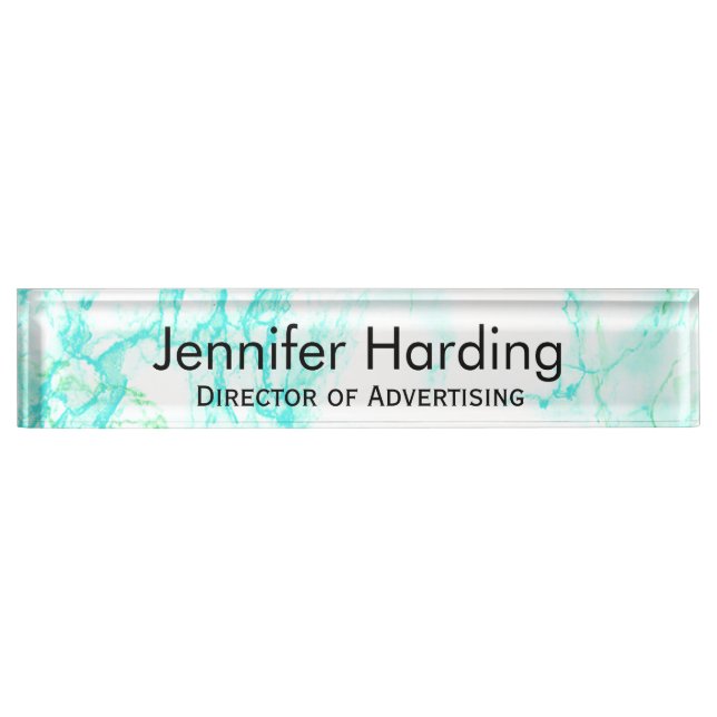 Turquoise Marbled Look Desk Nameplate (Front)