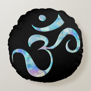 Turquoise Marbled Om Round Cushion