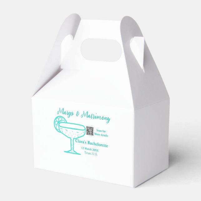 Turquoise Margs & Matrimony Bachelorette party  Favour Box (Front Side)