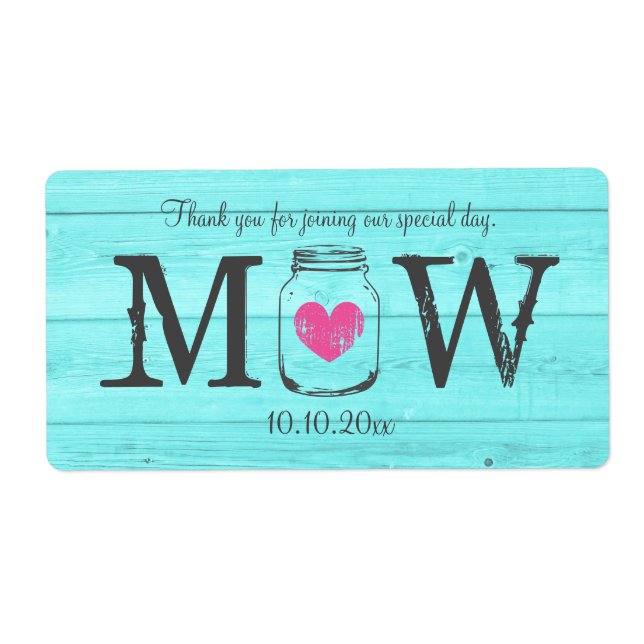 Turquoise mason jar wedding water bottle labels (Front)