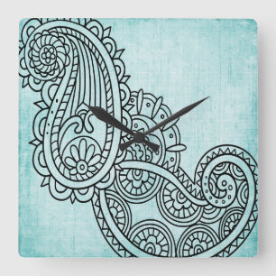 Turquoise Mehndi Motif Clock