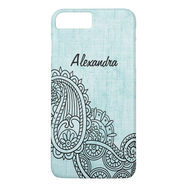 Turquoise Mehndi Motif iPhone 7 Plus Case (Back)