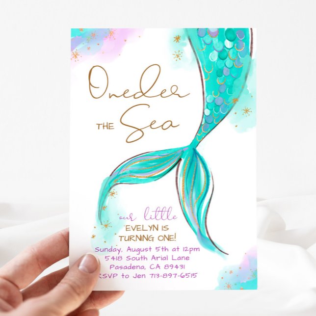 Turquoise Mermaid 1st Birthday ONEder The Sea Invitation (Creator Uploaded)