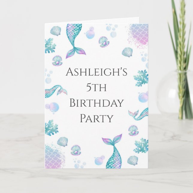 Turquoise Mermaid Themed Birthday Invitation (Front)