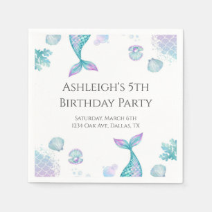 Turquoise Mermaid Themed Birthday Party Napkin