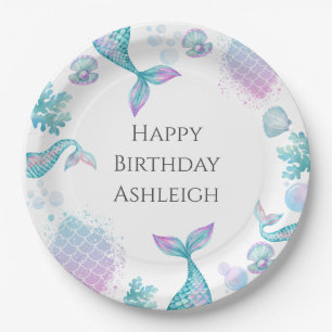 Turquoise Mermaid Themed Birthday Party Paper Plate