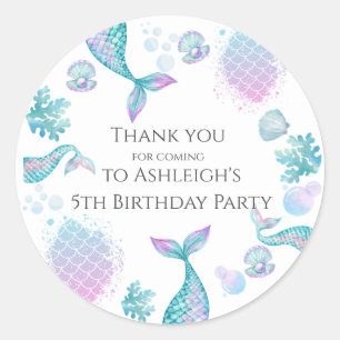 Turquoise Mermaid Themed Birthday Party Sticker