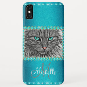 Turquoise Metallic Cat, Rhinestones Personalised Case-Mate iPhone Case