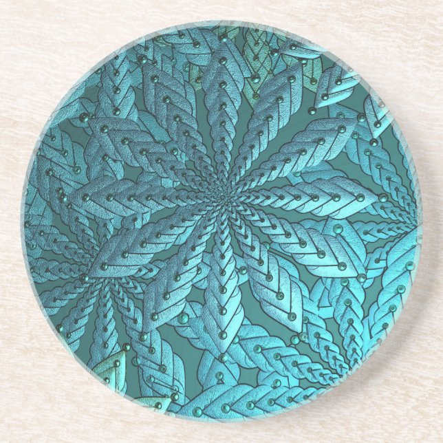 Turquoise Metallic Flowers Fractal Art Coaster (Front)