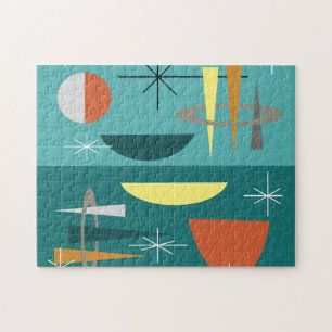 Turquoise Mid Century Modern Jigsaw Puzzle