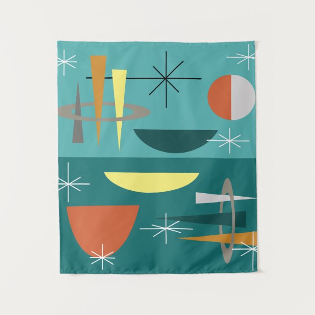 Turquoise Mid Century Modern Tapestry (Front)