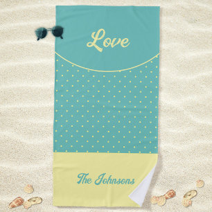 Turquoise Mid Century Yellow Retro Dots Summer Beach Towel