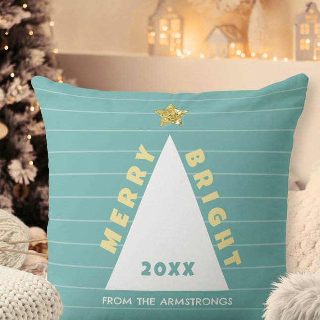 Turquoise Minimalist Christmas Tree Cushion (Turquoise Minimalist Christmas Tree Throw Pillow ©Susanne Sachers - Sunny Mind 🌞)