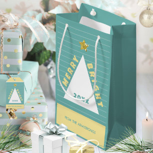 Turquoise Minimalist Christmas Tree Name Small Gift Bag