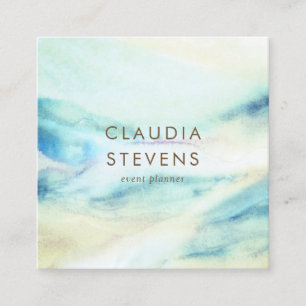 Turquoise Minimalist Watercolor Marble Pattern Square Business Card