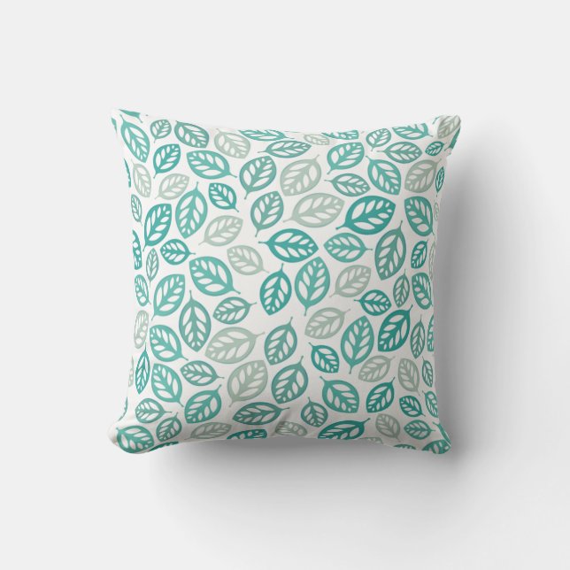 Turquoise Mint Botanical Leaf Pattern Cushion (Front)