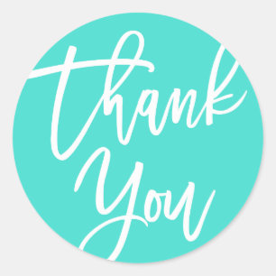 Turquoise Modern Calligraphy Thank You Classic Round Sticker