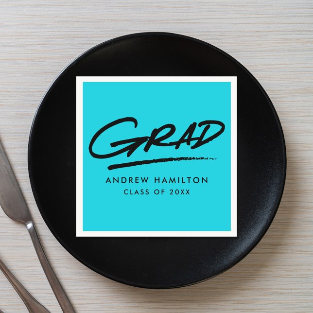 Turquoise Modern Dashed Graduation Napkin (Creator Uploaded)