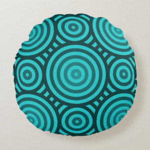 Turquoise Modern Geometric Circle Pattern Round Cushion