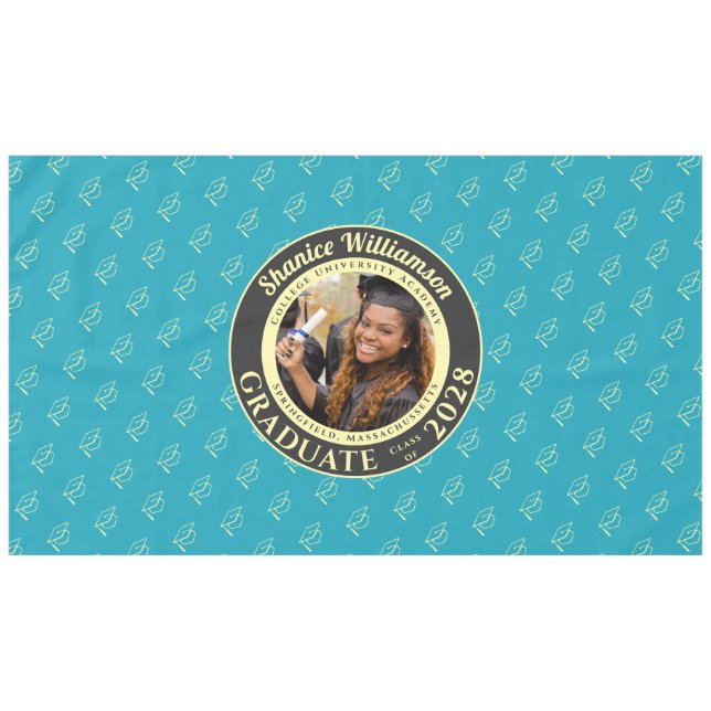 Turquoise Modern Graduation Photo Cap Pattern Tablecloth (Front (Horizontal))