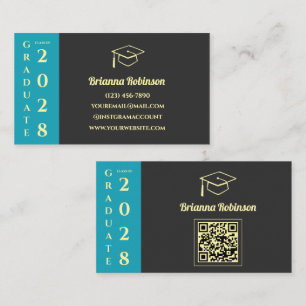 Turquoise Modern Graduation QR Code Name Card