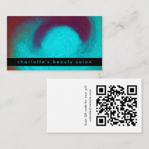 Turquoise Modern Hair Nail Salon Custom QR Code Business Card