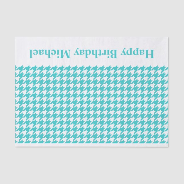 Turquoise Modern Houndstooth w/custom message Tissue Paper (Front)