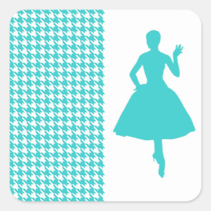 Turquoise Modern Houndstooth w/ Fashion Silhouette Square Sticker