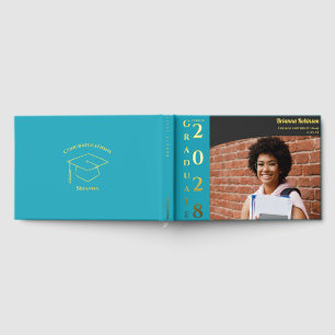 Turquoise Modern Photo Graduation Party Gold  Guest Book