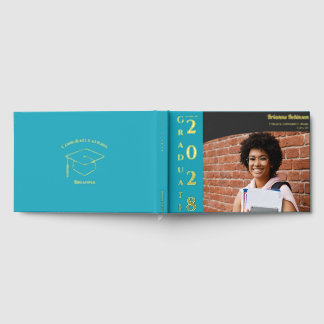 Turquoise Modern Photo Graduation Party Gold Guest Book